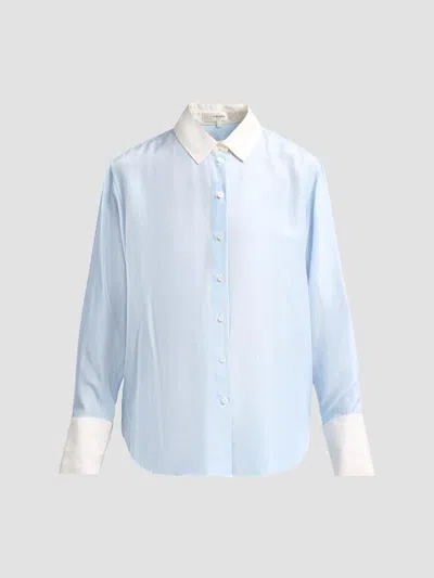Frame Women's The Standard Striped Silk Shirt In Sky Blue Stripe