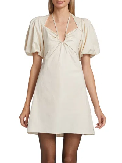 Frame Women's Tie-neck & Puff-sleeve Minidress In Beige