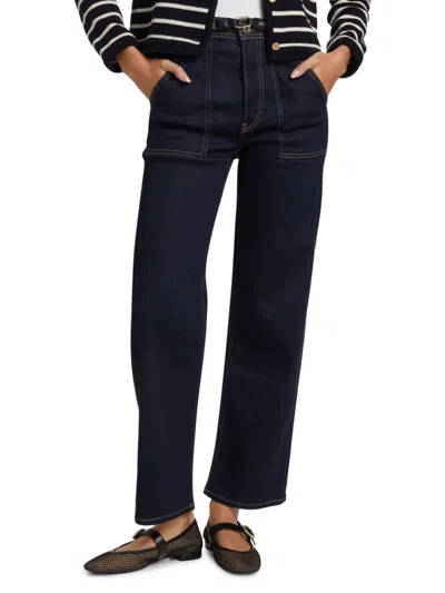 Frame Women's Trapunto Denim High-rise Straight-leg Jeans In Blue
