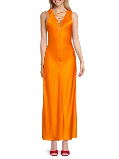 Frame Women's V Neck Satin Maxi Dress In Nectarine