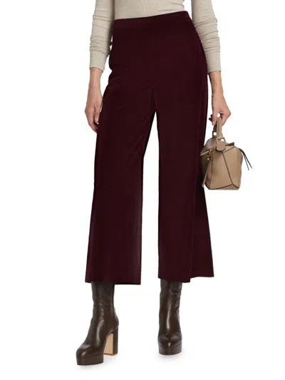 Frame Women's Velvet Cropped Wide-leg Pants In Burgundy