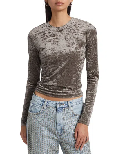 Frame Women's Velvet Long Sleeve Top In Purple
