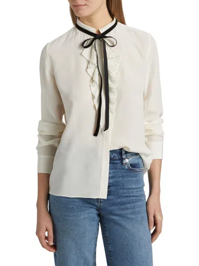 Frame Women's Velvet Tie Ruffle Blouse In White