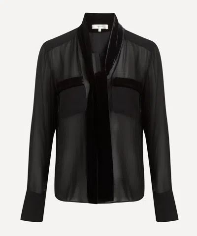 Frame Womens Black The Velvet Trim Sailor Silk Blouse