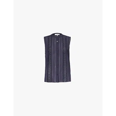 Frame Womens Navy Lace Sleeveless Cotton Shirt