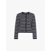 Frame Womens Vystriped-print Round-neck Wool And Cotton Cardigan In Navy Multi