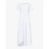 Frame Womens White Gathered Seam Short-sleeves Organic Cotton-jersey Midi Dress
