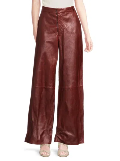 Frame Women's Wide-leg Leather Trousers In Brown