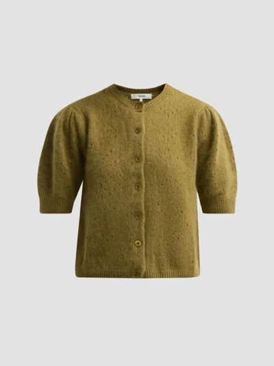 Frame Women's Wool-cashmere Puff-sleeve Cardigan In Deep Olive