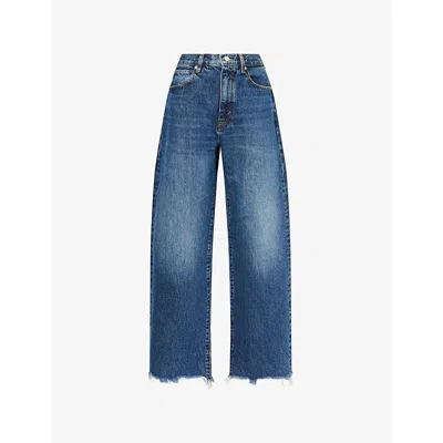 Frame Womens Acumen New Fray The Bow Curved-leg Denim Jeans In Blue