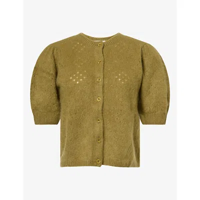 Frame Womens Airy Short-sleeve Cashmere Cardigan Deep Olive
