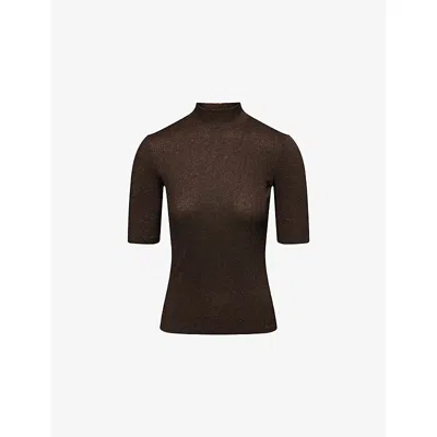 Frame Womens  The Lurex Mock-neck Knitted Top In Brown