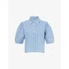 Frame Womens Aphrodite The Lantern Denim Blouse In Blue