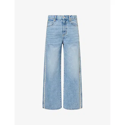 Frame Womens Aura The Crochet Bow Crop Cotton Denim Jeans In Blue