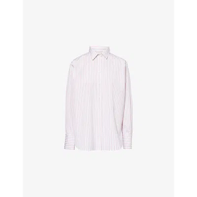 Frame Womens  The Oversized Stripe Cotton Poplin Shirt In Azalea Multi