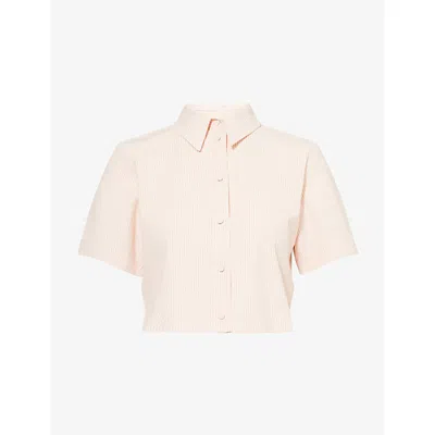 Frame Womens The Seersucker Cropped Stretch-woven Shirt Azalea Multi