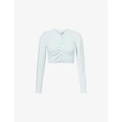 Frame Womens Baby Blue The Joyride Cropped Cotton Cardigan