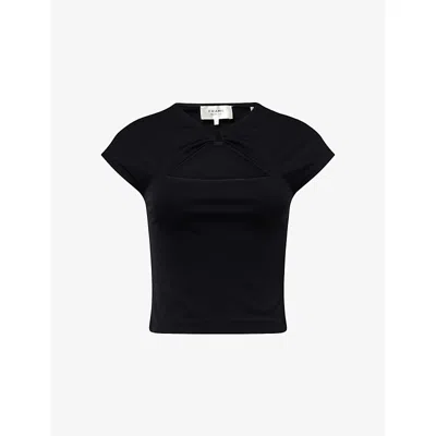 Frame Womens Black The Casino Cut-out Stretch-woven Top