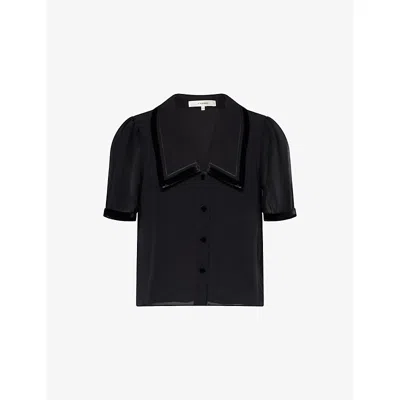 Frame Womens Black The Velvet Trim Sailor Silk Blouse