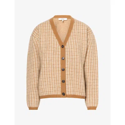 Frame Womens Brushed Wool And Cashmere Cardigan Taupe Multi Plaid In Brown