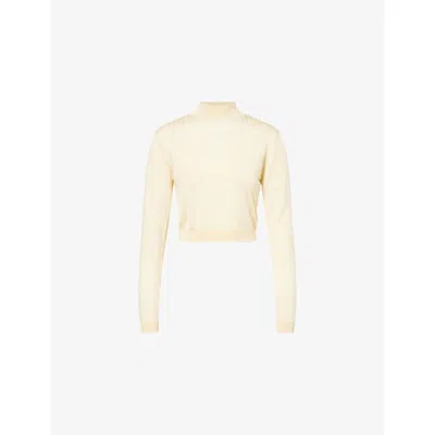 Frame Womens Butter The Crop Turtleneck Knitted Top In Yellow