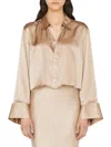 FRAME WOMENS BUTTON-DOWN BELL SLEEVE CROPPED