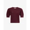 Frame Womens Cabernet The Chain Pointelle Short-sleeves Cashmere Jumper Xs In Burgundy