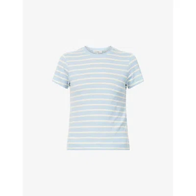 Frame Womens Chambray Blue Multi Short-sleeve Striped Linen-blend T-shirt Xs