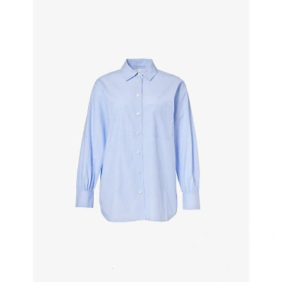 Frame Womens Chambray Blue Patch-pocket Cotton-poplin Shirt