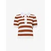 Frame Womens Chestnut Multi The Bold Striped Cashmere And Cotton Polo Shirt Xs In Brown