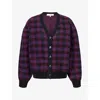Frame Womens Chestnut Plaid Houndstooth-check Wool-blend Cardigan In Purple