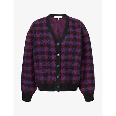 FRAME WOMENS CHESTNUT PLAID HOUNDSTOOTH-CHECK WOOL-BLEND CARDIGAN