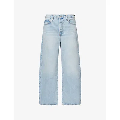 Frame Womens Coastal The Bow Cropped Barrel-leg Denim Jeans In Blue