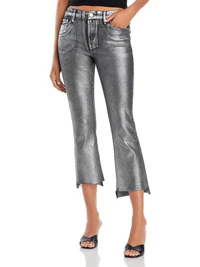 Frame Womens Coated Cropped Bootcut Jeans In Silver