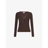 Frame Womens Coffee The Henley Ribbed Modal-jersey Top In Brown