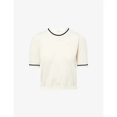 Frame Womens Cream Multi Gathered Short-sleeve Knitted Cotton-blend Jumper In Neutral