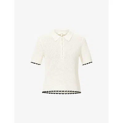 Frame Womens Cream Multi The Daybreak Crochet Stretch-knit Polo Top In White