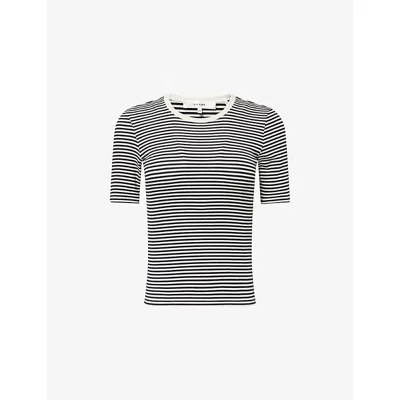 Frame Womens The Fine Rib Knitted T-shirt Cream Multi Xs