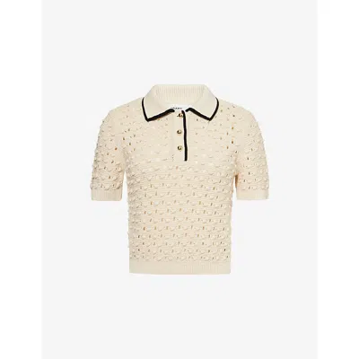 Frame Womens The Bauble Polo Cotton-knit Top Cream