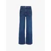 Frame Womens Palazzo Patch-pockets Wide-leg High-rise Stretch-organic-denim Blend Jeans Cursive In Cursive