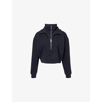 Frame Womens  The Double Half-zip Cotton-blend Sweatshirt In Navy