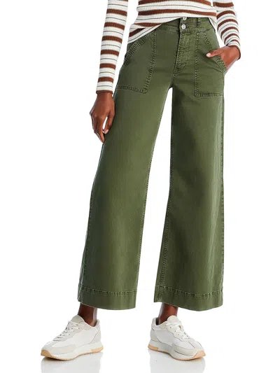 Frame Womens Double Waistband High Rise Palazzo Pants In Green