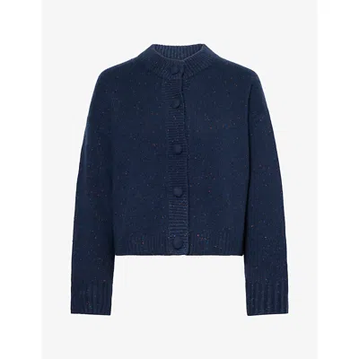 Frame Womens Flecked Knitted Wool And Cashmere Cardigan Navy In Blue