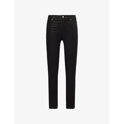 Frame Womens Black Leather Lklt Alix Skinny-leg Coated Cotton-blend Denim Jeans