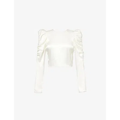 Frame Womens Backless Ruched-sleeve Silk Blouse Cream