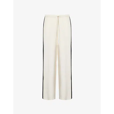 Frame Womens Contrast-stripe Mid-rise Wide-leg Silk Trousers Alabaster Multi