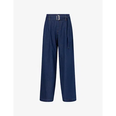 Frame Womens  Detachable-belt Wide-leg High-rise Denim-blend Trousers In Rinse