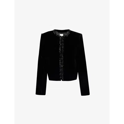 FRAME WOMENS BLACK EMBELLISHED VELVET JACKET