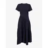 Frame Womens Gathered Seam Short-sleeves Organic Cotton-jersey Midi Dress Navy