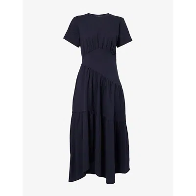 Frame Womens Gathered Seam Short-sleeves Organic Cotton-jersey Midi Dress Navy